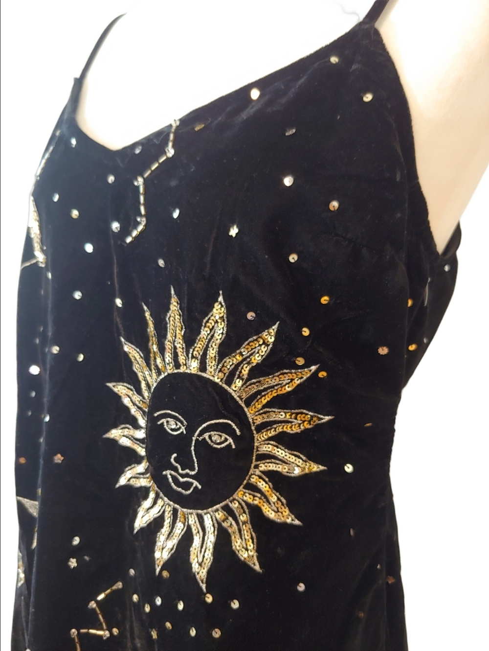 Nasty Gal Black Velvet Celestial Sequin Tank Mini Dress Women's size 10 NWT - Picture 10 of 16